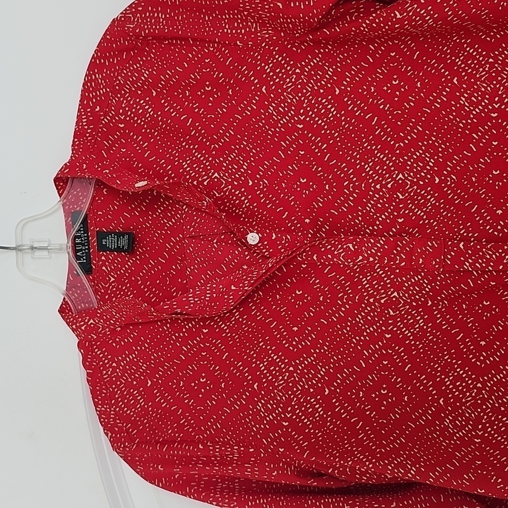 Ralph Lauren Red & Cream Blouse Size Petite Small - Picture 3 of 12